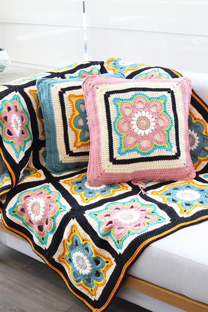 Set de Manta y Almohadón Mandala en Crochet PATRÓN GRATIS