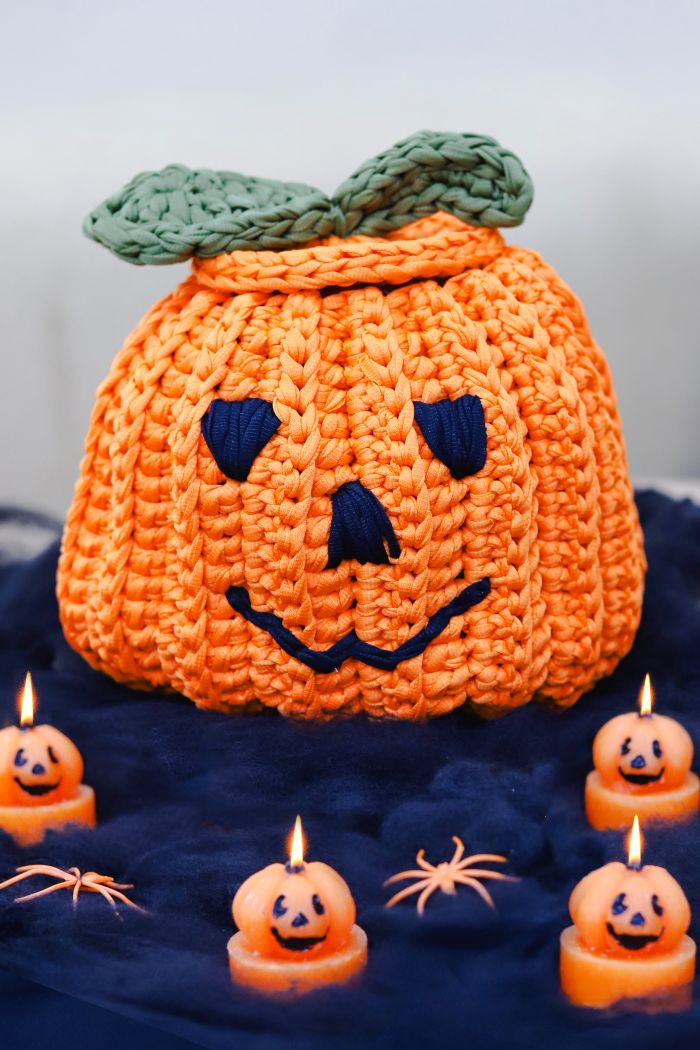 ¡El Cesto Calabaza! Crochet en Trapillo para una Decoración Única