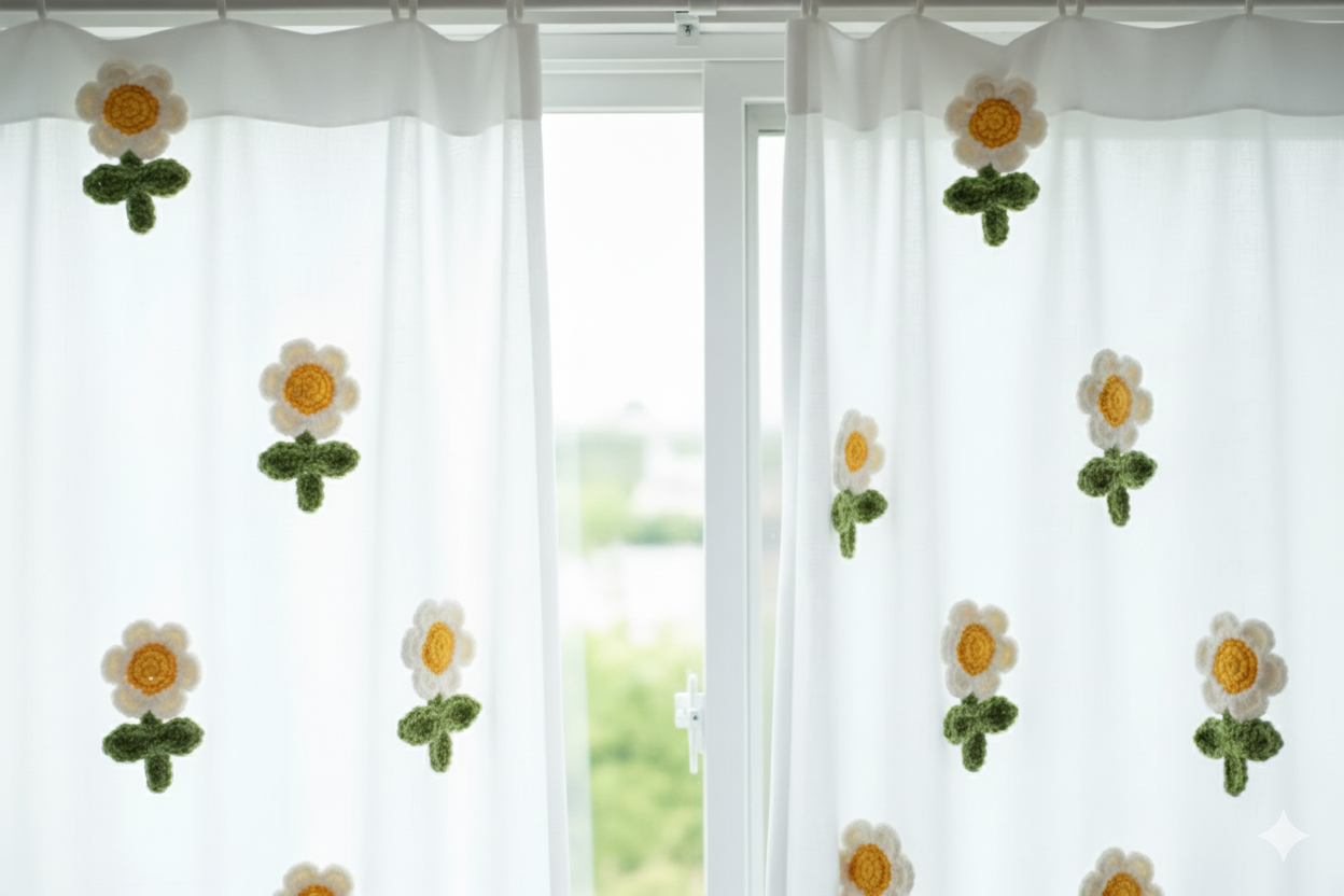 ¡Crea un Jardín Hoy! Decora tus Cortinas con este Aplique Girasol Crochet 3D
